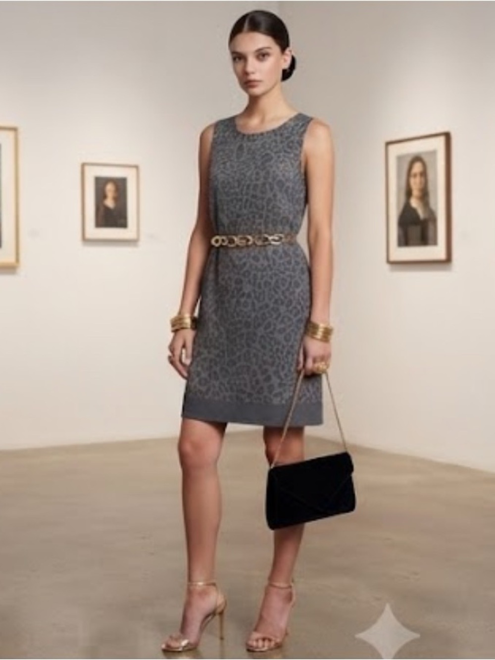 Mexx Gray Leopard-Print Sleeveless Shift Dress